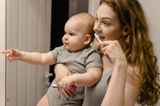 Woman Showing Her Baby Teeth Brushing
